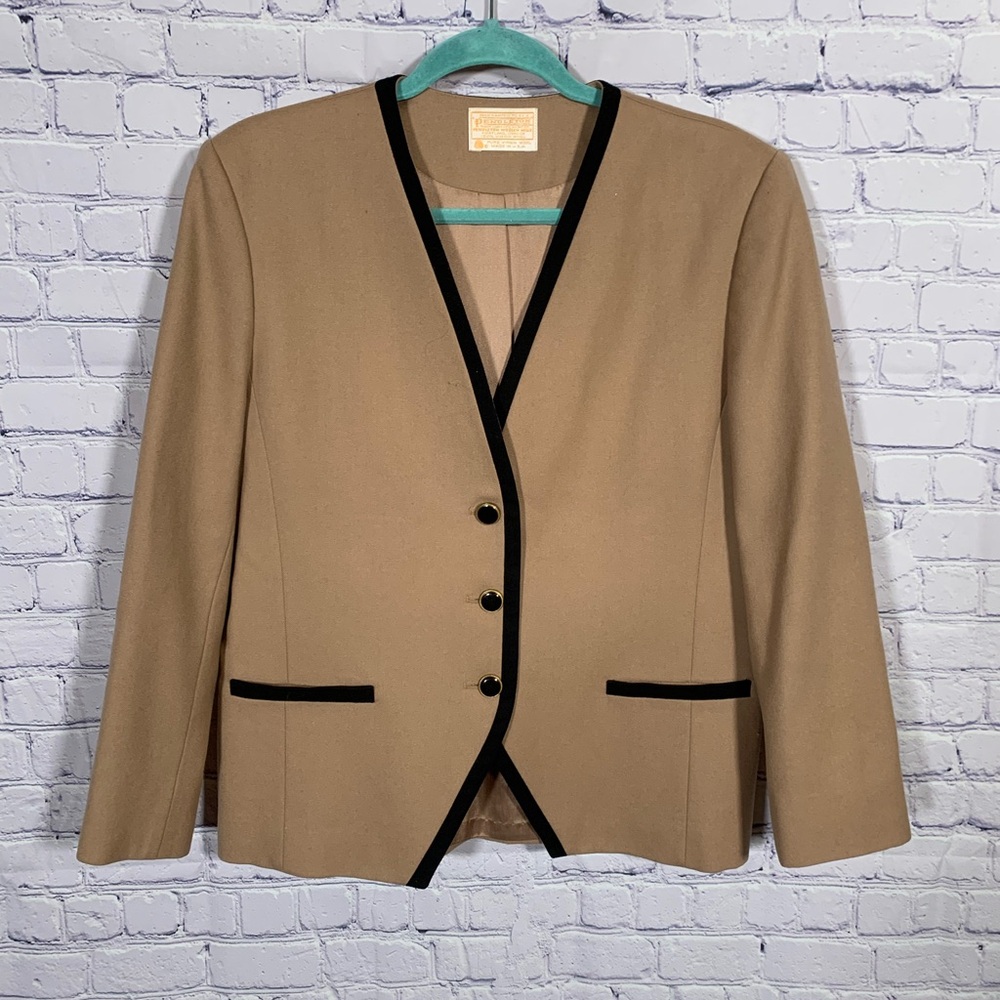 Pendleton Womens VTG Wool Blazer Tan Size 12 Preppy Corpcore Office Business